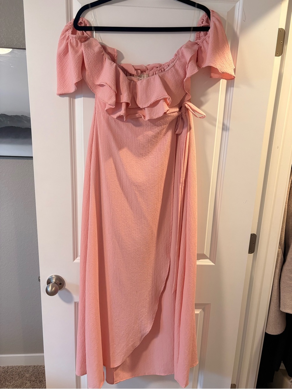 Altar'd State Blush Pink Ruffle Strapless Wrap Dress